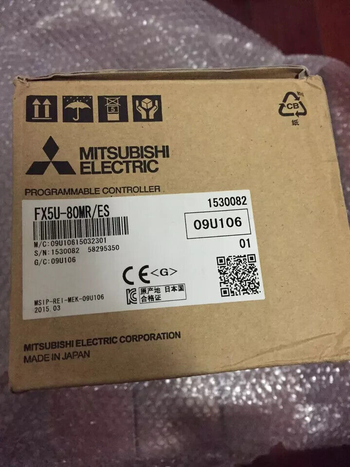 Mitsubishi FX5U-80MR/ES PLC Programmable Controller box, Made in Japan, industrial automation equipment.