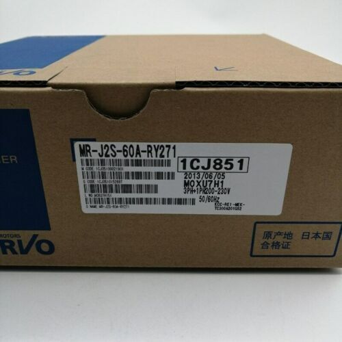 Mitsubishi MR-J2S-60A-RY271 servo drive box, new in box, includes product specifications and labels.