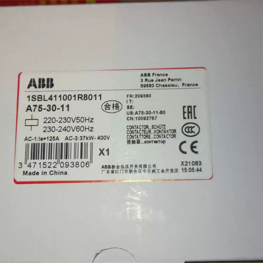 ABB A75-30-11 Contactor. 220-230V, 50Hz, AC-1: 125A, Made in China, Fast Shipping