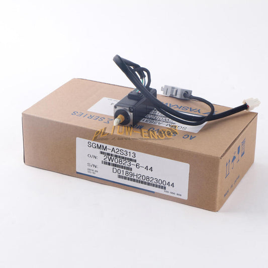 YASKAWA SGMM-A2S313 Servo motor, new condition, industrial automation part,  with label showing model and serial numbers.