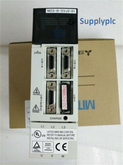 Mitsubishi MDS-B-SVJ2-01 Servo Drive Unit, industrial automation part in box, featuring product details and specifications.