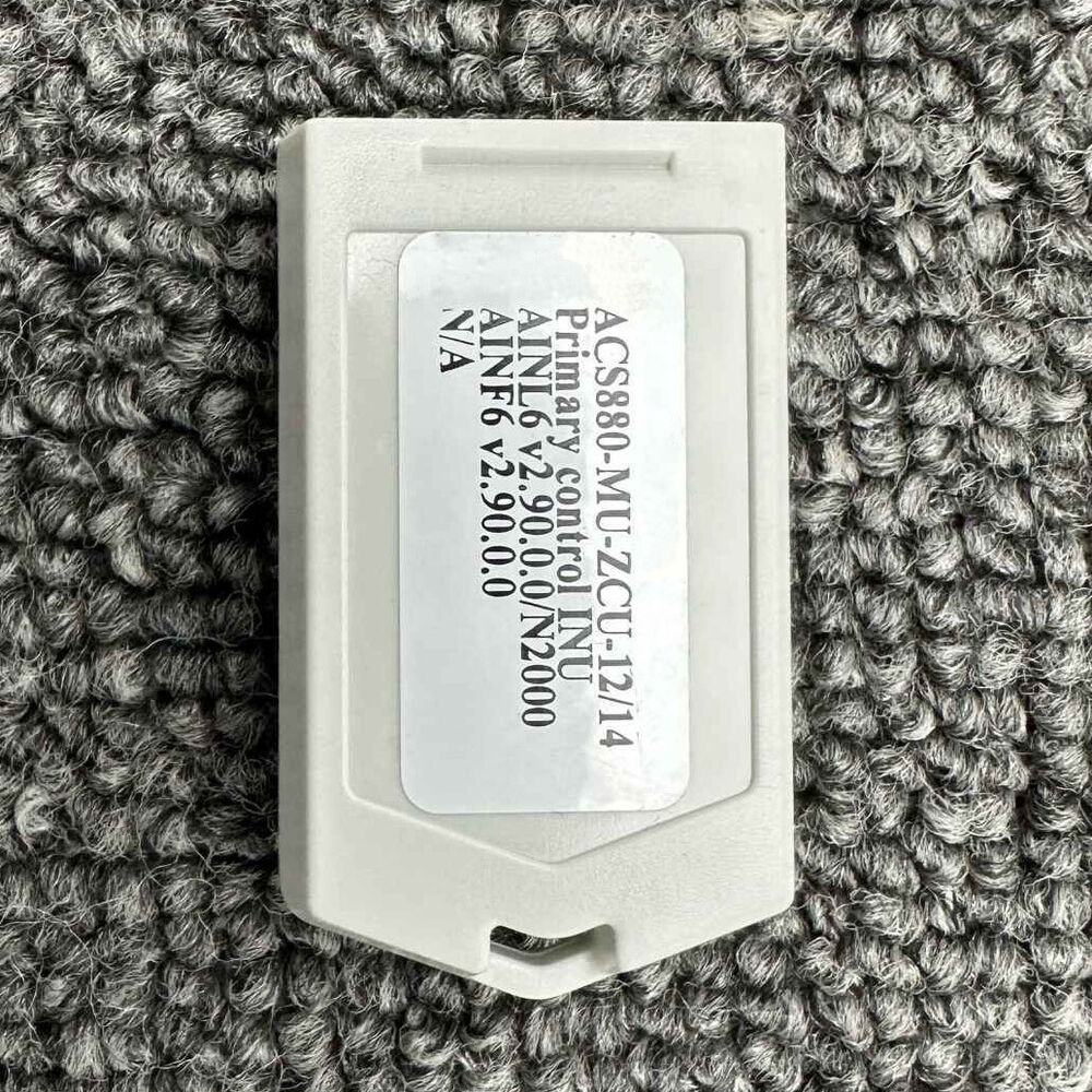 ABB ACS880-MU-ZCU-12/14 N2000 Inverter Memory Card, white plastic enclosure with text labels, industrial automation part.