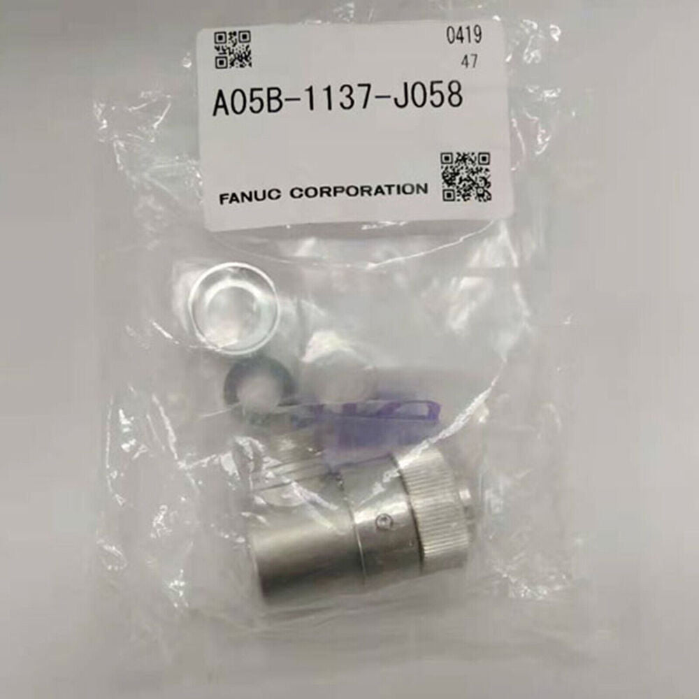 FANUC A05B-1137-J058 Robot Connector Plug, new part, enclosed in plastic, featuring FANUC CORPORATION label.