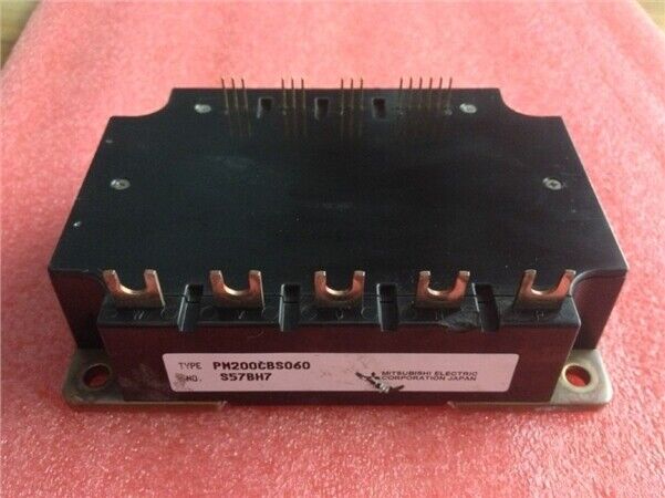 Mitsubishi PM300CBS060 Inverter module, black casing with copper terminals, product shot.