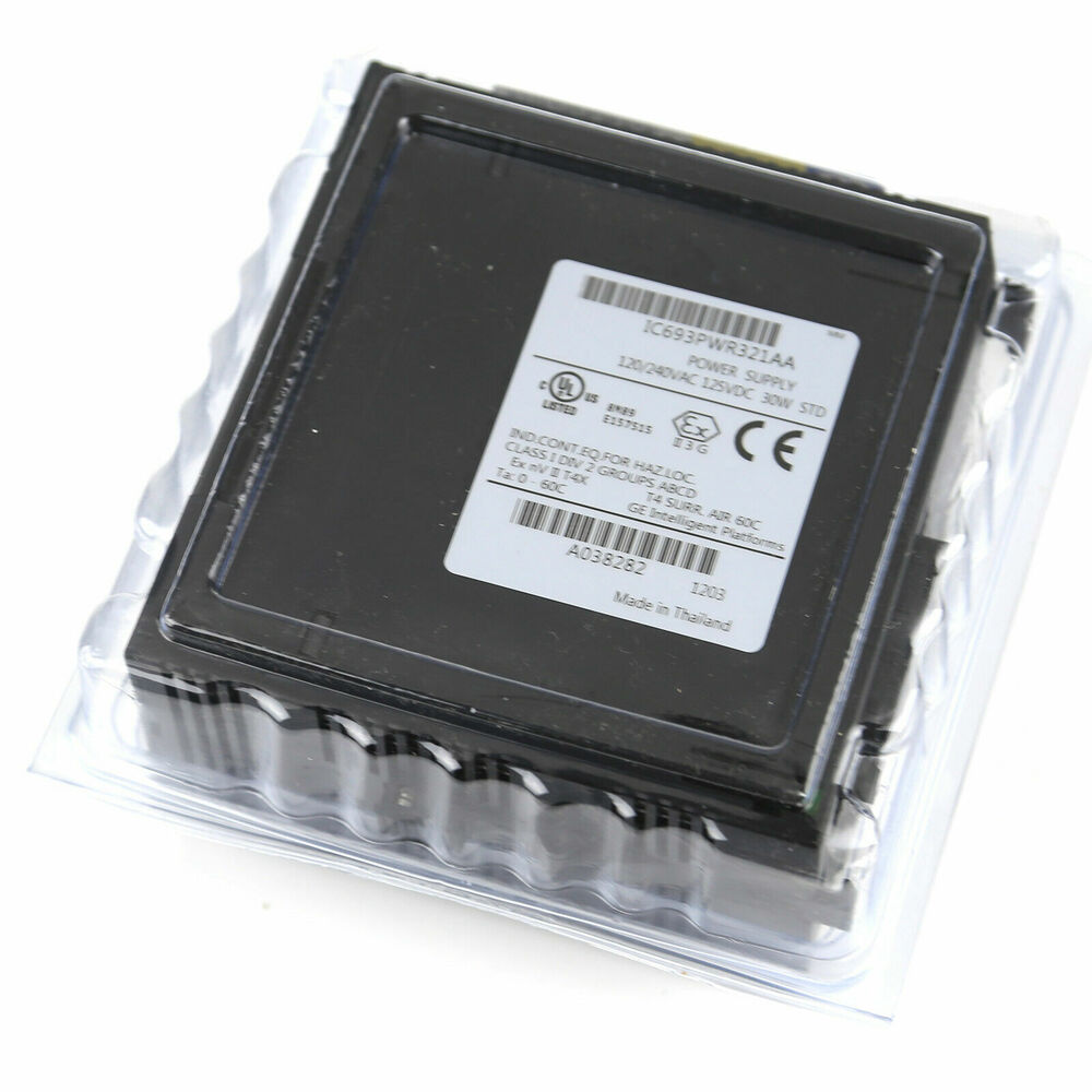 FANUC IC693PWR321AA power supply module in clear packaging. Industrial automation component for Radwell International.