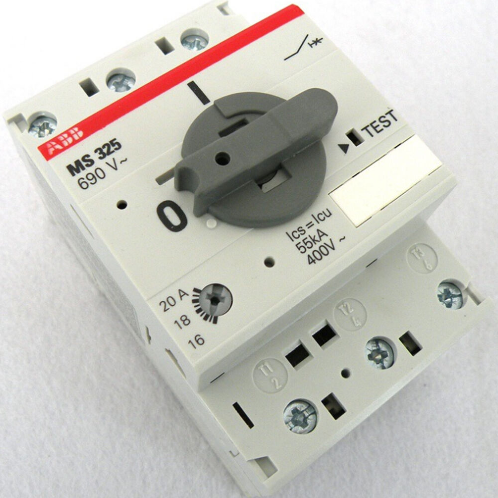 ABB MS325-20 Circuit Breaker, 16-20A Rating, Gray Handle and White Housing, Industrial Automation Part