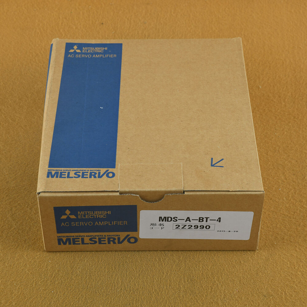 Mitsubishi MDS-A-BT-4 Servo Driver in box. Featuring the product name and specifications for industrial automation.