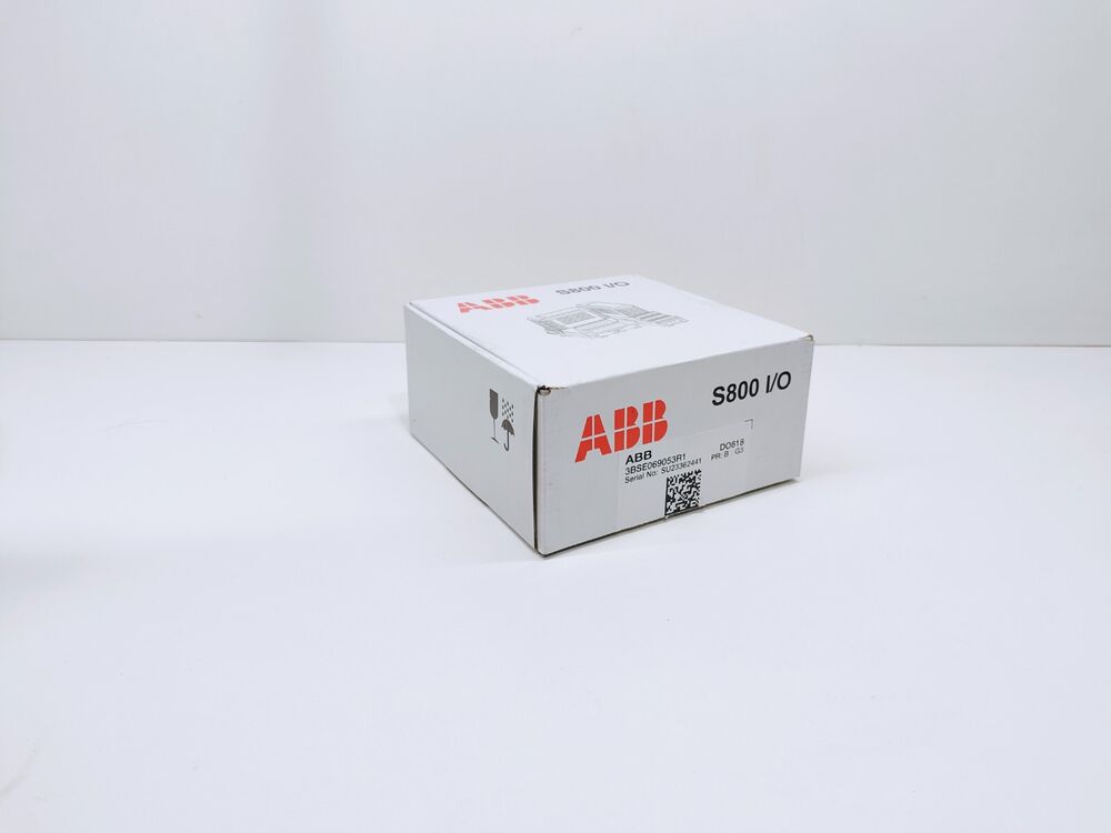 ABB S800 I/O DO818 digital output module box, white with ABB logo and product information.