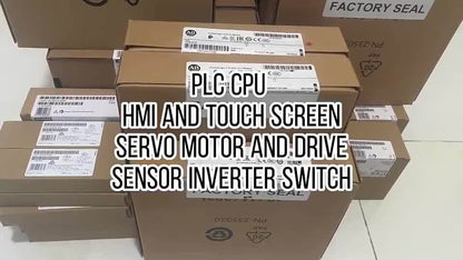 Industrial Automation Parts: PLC, HMI, Servo Motor, and more in factory sealed boxes.