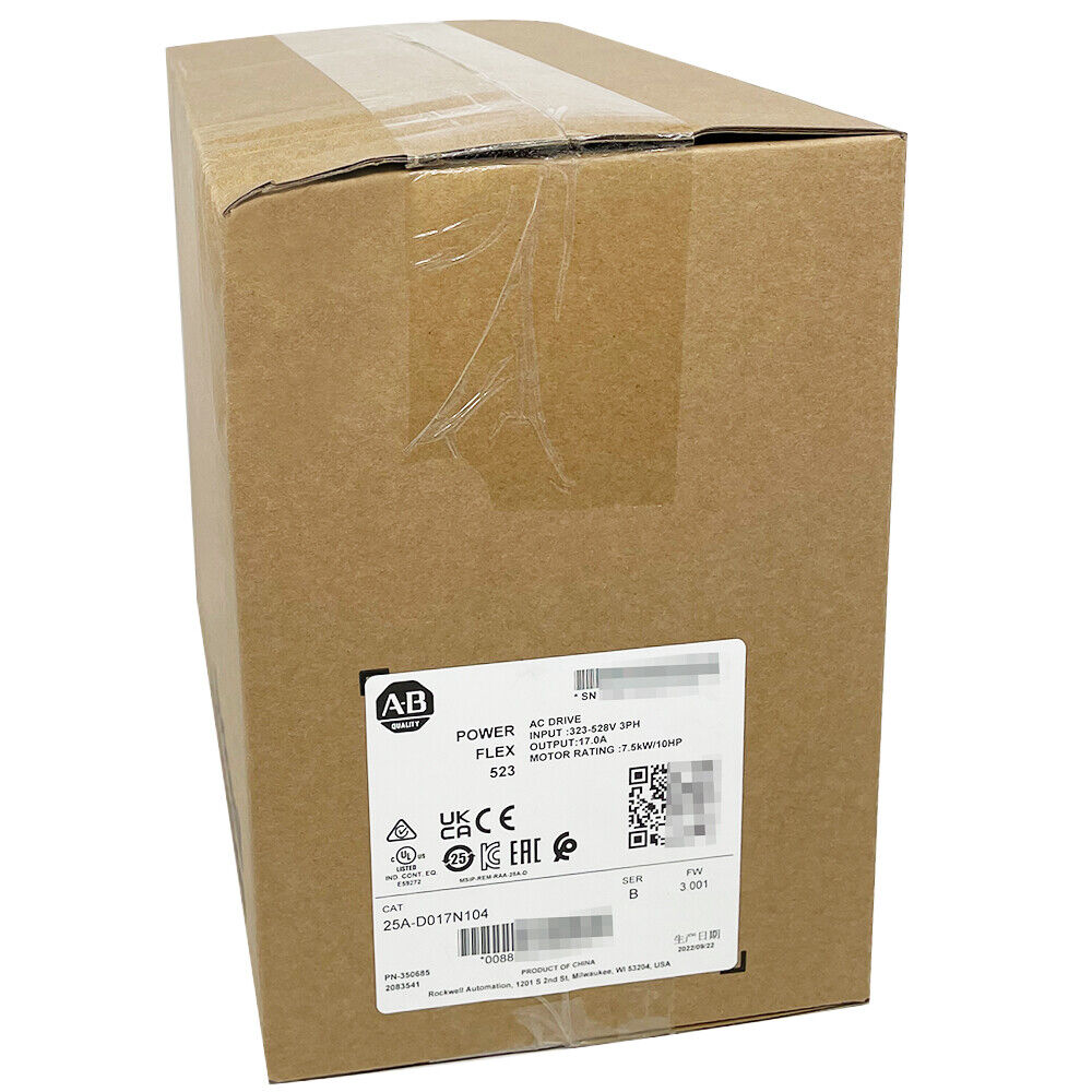 New Allen-Bradley PowerFlex 523 AC Drive in box, 25A-D017N104, 480V 10HP, industrial automation part