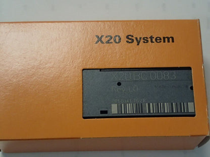 B&R X20 System Power Supply Module, X20 BC 0083, orange box. Industrial automation parts for PLC.