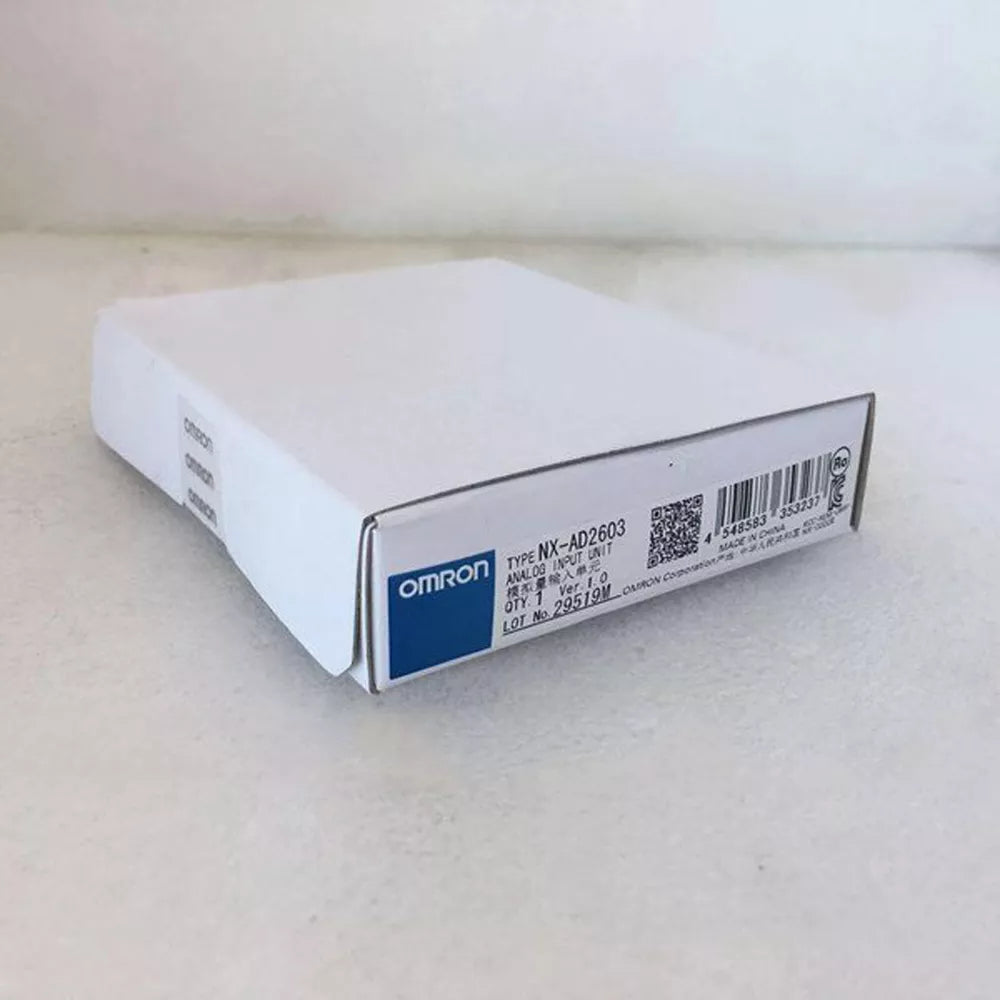 Omron NX-AD2603 Analog Input Unit box, showing product details and barcode.