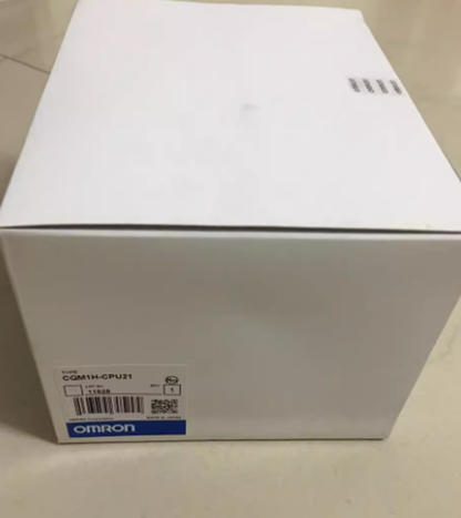 New Omron CQM1H-CPU21 Programmable Controller in box. Featuring product label and barcode.