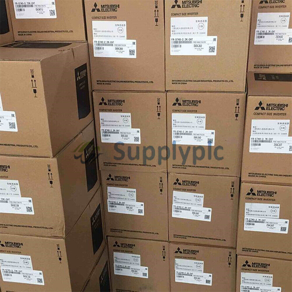Mitsubishi compact size inverter boxes stacked, new in box, industrial automation spare parts