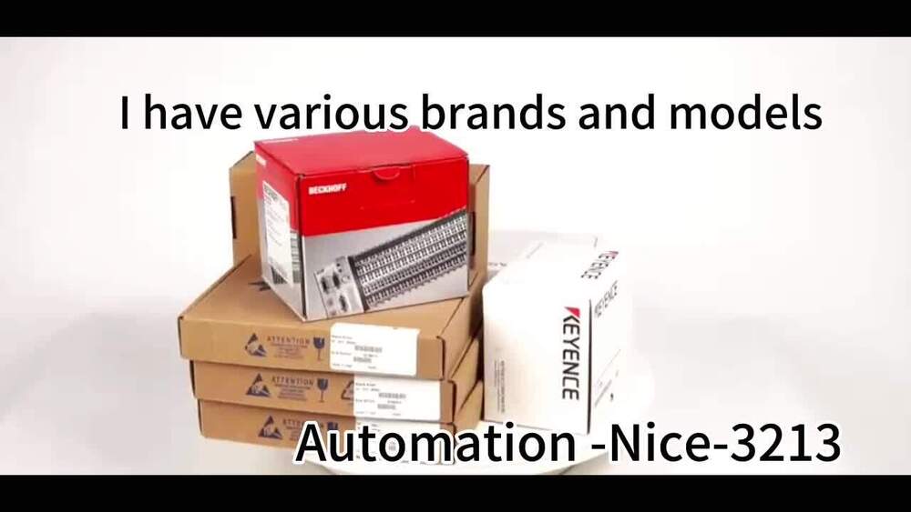 Automation parts showcasing various brands and models like Beckhoff and Keyence. Industrial automation components in boxes.