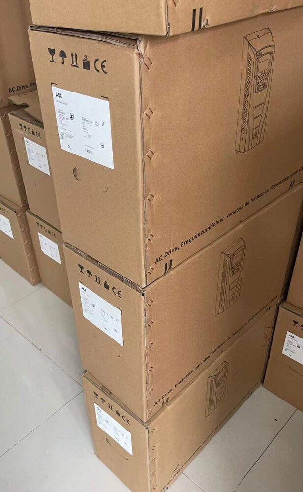 Stacked ABB ACS550-01-072A-4 Inverter boxes, AC Drive packaging, new industrial automation parts