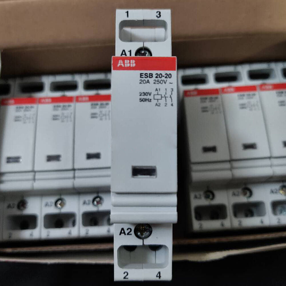 ABB ESB20-20 Installation Contactor, industrial automation component, white with red labels, 230V 20A rating, HMI control.