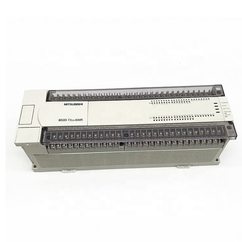 Mitsubishi FX2N-80MR PLC, programmable logic controller in light gray, industrial automation part. Melsec FX2N-80MR model.