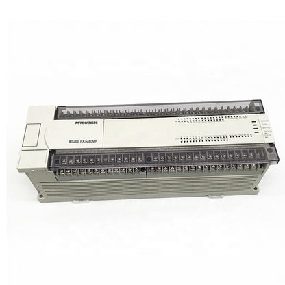 Mitsubishi FX2N-80MR PLC, programmable logic controller in light gray, industrial automation part. Melsec FX2N-80MR model.