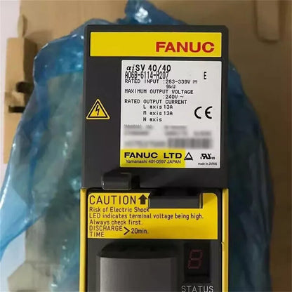 FANUC A06B-6114-H207 Servo Driver, Industrial Automation Component with Caution Notice and Electrical Specifications