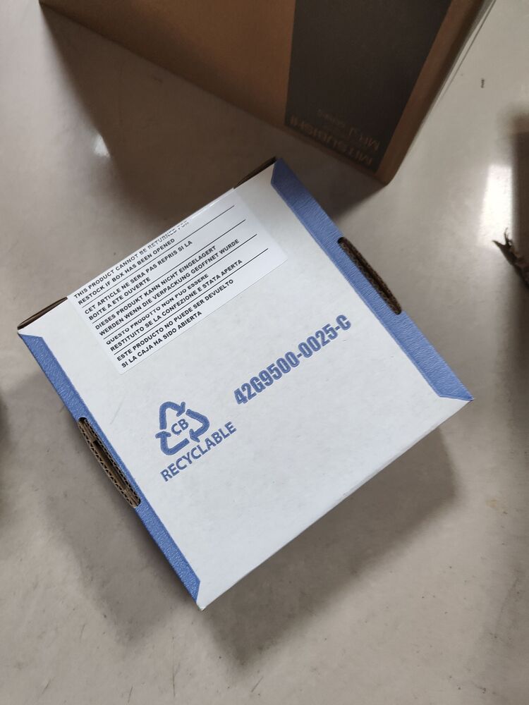FANUC PLC CPU module box, recyclable, with details of return policy and part number 4269500-0025-C