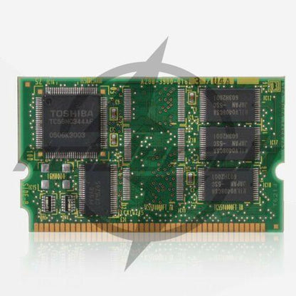 FANUC A20B-3900-0163 PLC Board, Green PCB with Toshiba components and other electronic parts. Industrial automation.