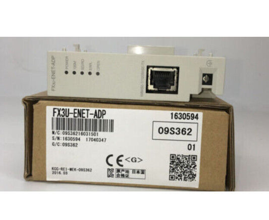 Mitsubishi FX3U-ENET-ADP PLC Module, new, with package, white module, black ethernet port and QR code
