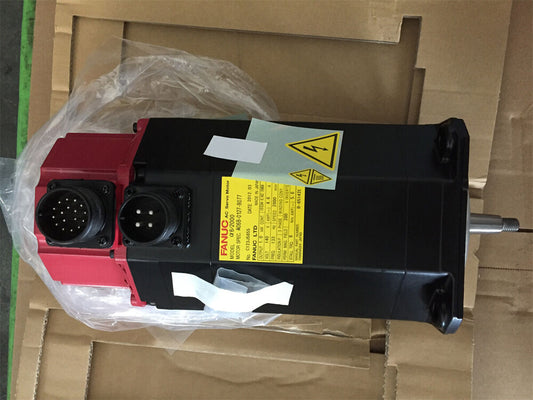 FANUC A06B-0127-B077 Servo Motor, Black and Red Housing with Connectors, Industrial Automation Part