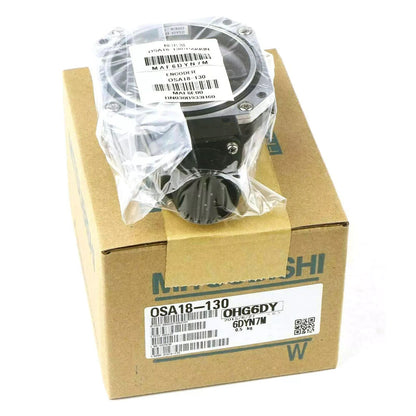 Mitsubishi OSA18-130 Absolute Encoder in packaging, front view. Motor driver component.