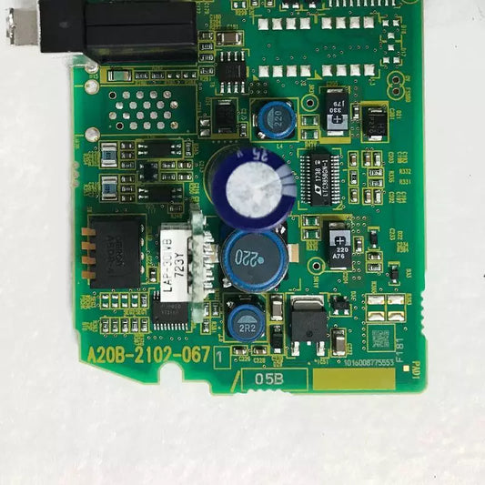 FANUC A20B-2102-0671 circuit board, PLC module component, green PCB with electronic components, fast shipping