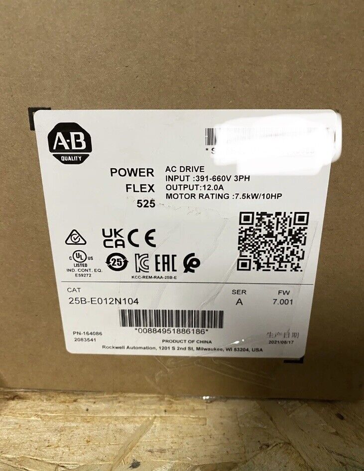 New Factory Sealed AllenBradley 25B-E012N104 10HP FW 6001 POWERFLEX 525 AC DRIVE