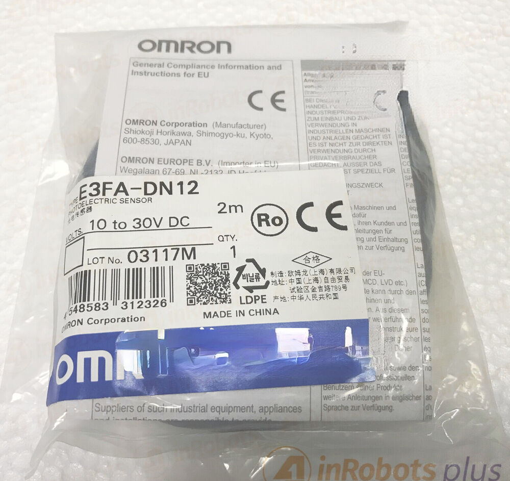 OMRON E3FA-DN12 photoelectric sensor packaging, 2m, 10-30V DC, industrial automation part.