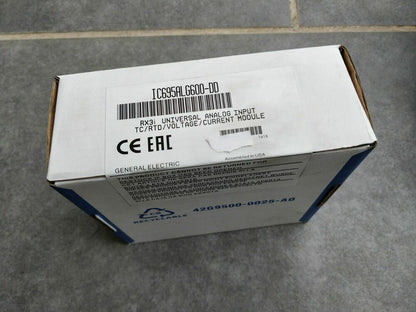 FANUC IC695ALG600-DD module box. General Electric RX3i Universal Input Module, PLC part, recyclable.