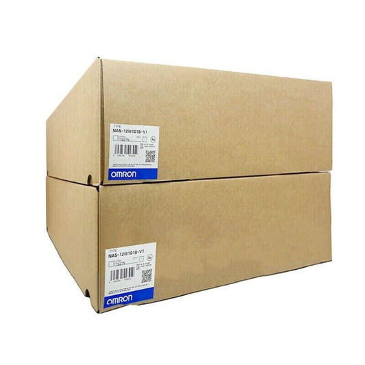 Two stacked Omron NA5-12W101B-V1 touch screen boxes, new industrial automation parts.