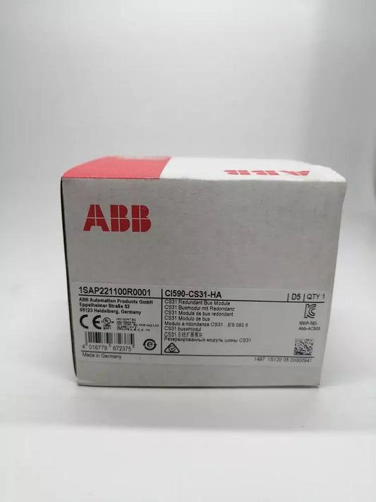 ABB CI590-CS31-HA PLC Processor Module box, featuring product details and specifications, Made in Germany.