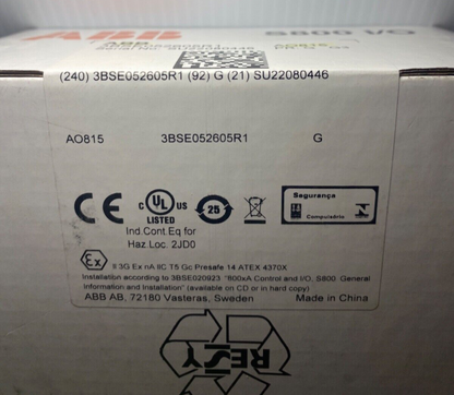 ABB AO815 S800 I/O Analog Input Module box, part number 3BSE052605R1, Made in China, industrial automation PLC equipment