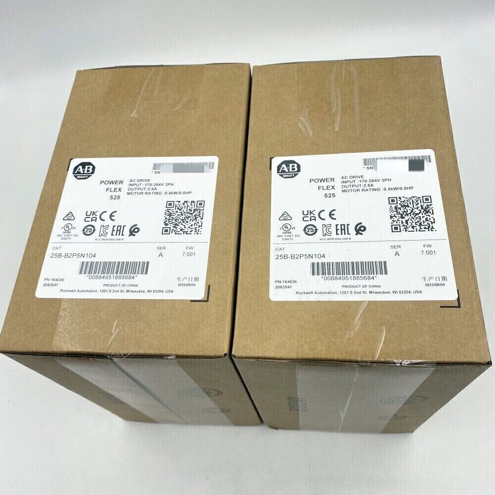 New Allen-Bradley 25B-B2P5N104 SER A PowerFlex 525 AC Drive 240V 0.4kW 0.5HP