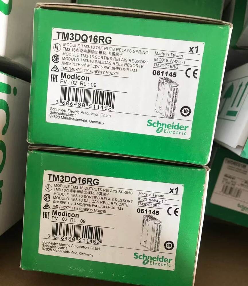 Schneider Electric TM3DQ16RG PLC Module boxes, new in box, industrial automation component.