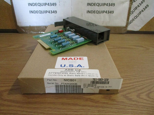 ABB NICS01 PLC module, Made in U.S.A., featuring a circuit board and connector.