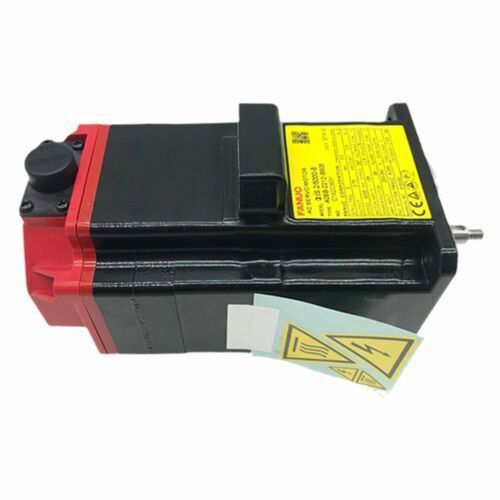 FANUC A06B-2212-B605 Servo Motor, black and red casing with warning labels, industrial automation part.