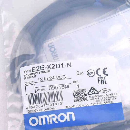 Omron E2E-X2D1-N Proximity Sensor. Shows the sensor product label with details like voltage, quantity, and origin.