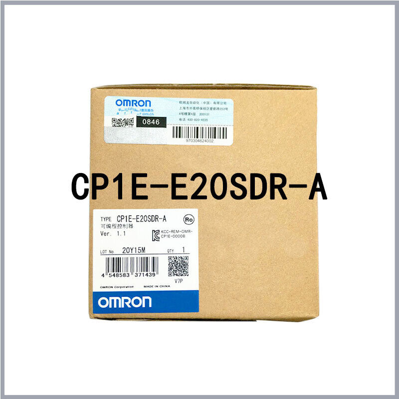 Omron CP1E-E20SDR-A Programmable Controller, product packaging box, new condition.