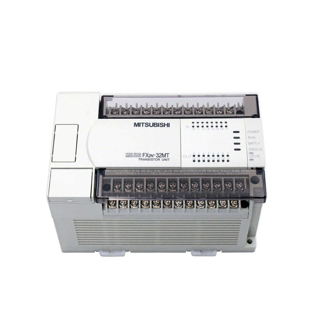 Mitsubishi FX2N-32MT PLC module, new in box, white industrial automation part.