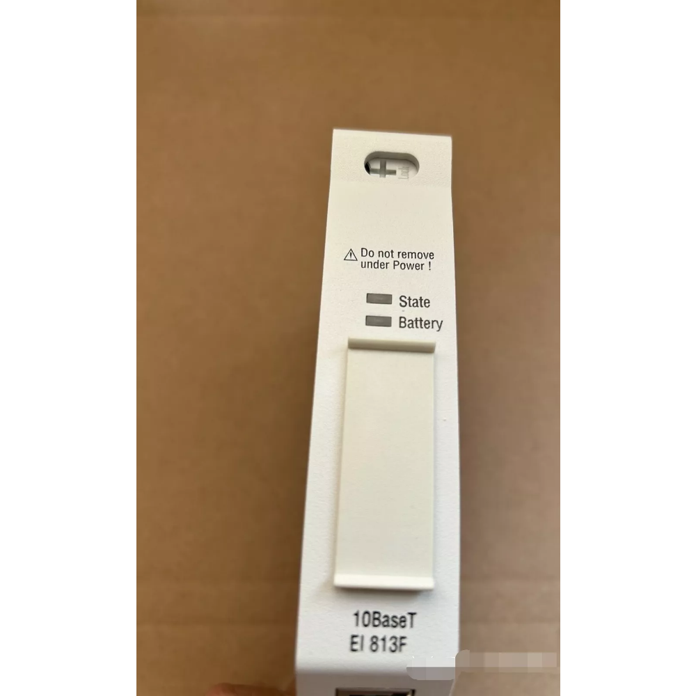 ABB EI813F 10BaseT Ethernet Module with warning label, white industrial component