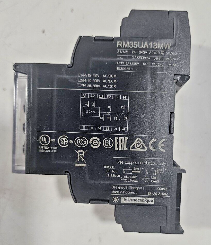 SCHNEIDER RM35UA13MW VOLTAGE CONTROL RELAY VOLTAGE 24-240VAC/DC