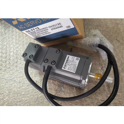 Mitsubishi HA-FF13 AC Servo Motor, grey and black, with label and packaging.