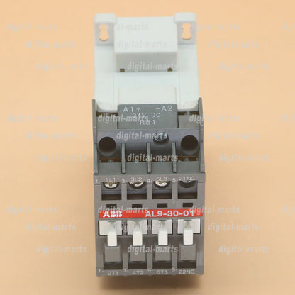 ABB AL9-30-01 DC Contactor, industrial automation component, 24VDC, gray and white plastic housing