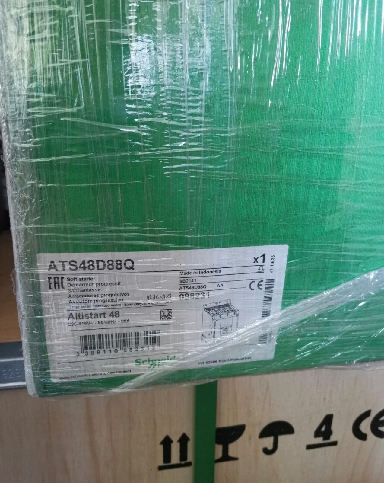 Schneider ATS48D88Q soft starter, new industrial automation equipment, wrapped in plastic.