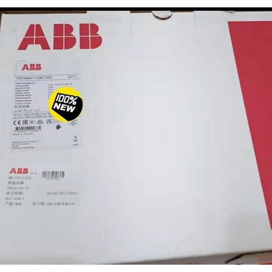 ABB PSE142-600-70 Soft Starter, New In Box, product label details including 100% NEW.