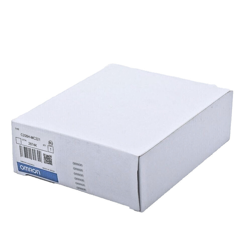 Omron C200H-MC221 PLC Module in box, showing product details.  Fast shipping.